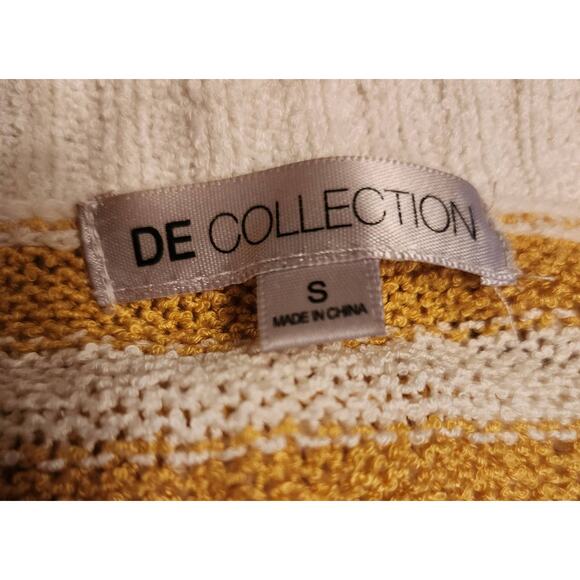 De Collection Mustard Yellow White Striped Open Front Cardigan Beachy Small - Picture 5 of 6